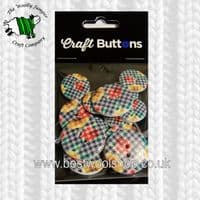 CFB033 - S & W CRAFT BUTTONS - PACK OF 15 - 9 X 18MM & 6 X 25MM - FLOWERS & CHECK